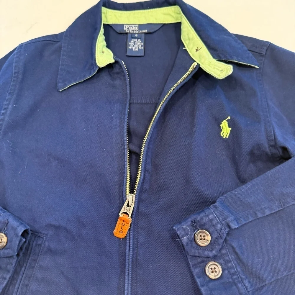 Ralph Lauren Boys Zip Up Blue Jacket & Blue Check Shirt Sz 6, 2 Pcs Set